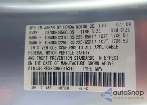 2009 Honda Cr-V Lx from USA, damaged, VIN JHLRE38309C015315
